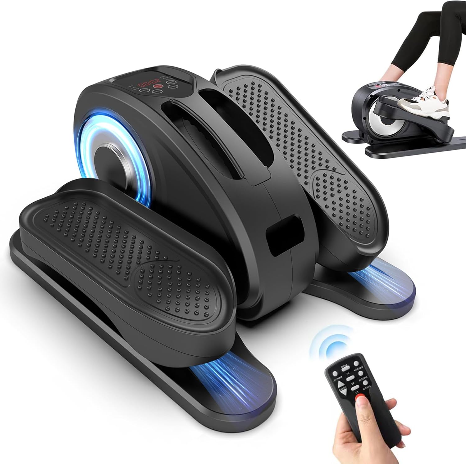 Under Desk Elliptical Electric Foot Pedal Exerciser, Portable Elliptical Ellipse Leg Exerciser for Seniors, Quiet Compact Elliptical Exercise Machine with Remote Control