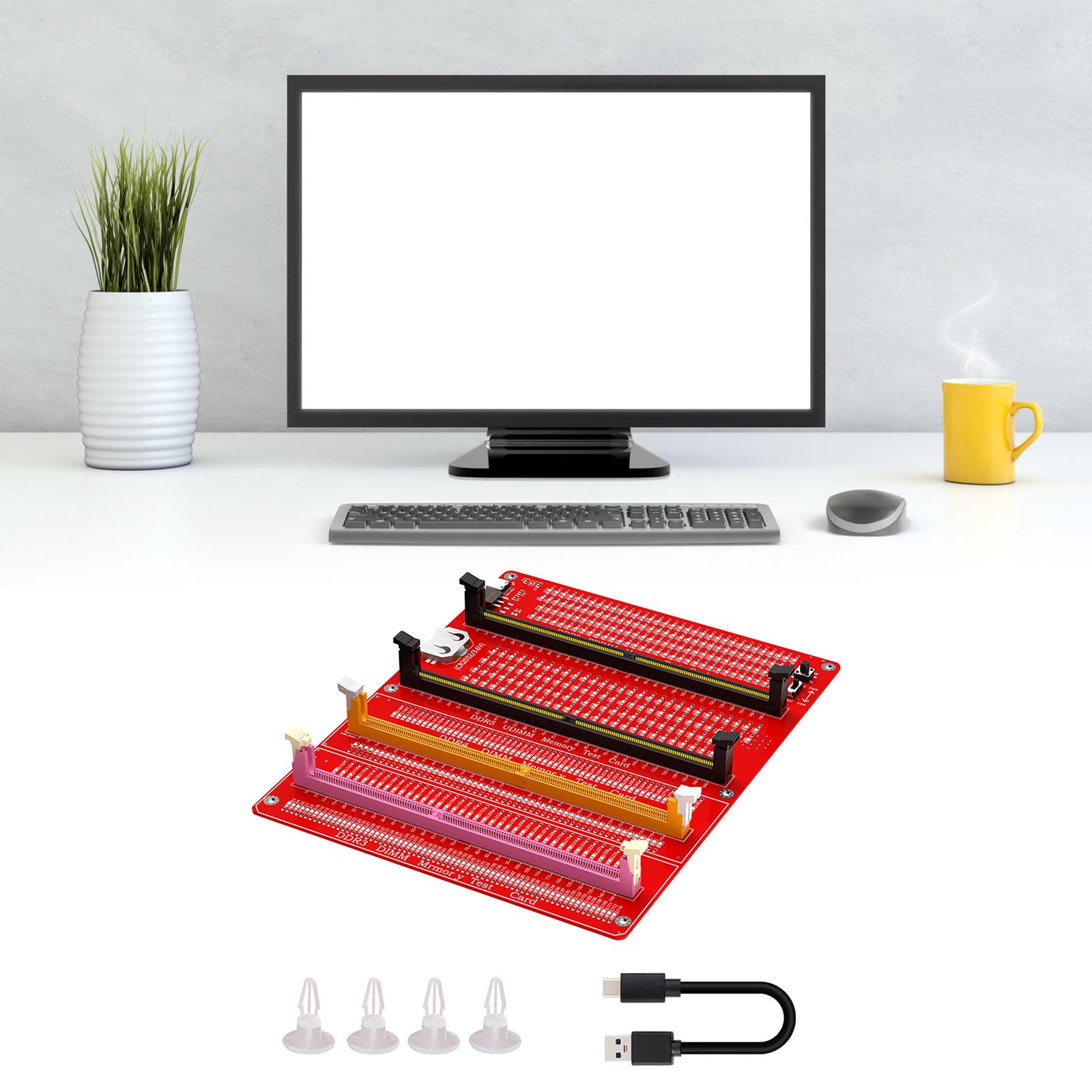 Tester di memoria DDR3/4/5 RDIMM/UDIMM con indicatori LED, pulsante di prova di alimentazione USB C, computer, modulo scheda di memoria DDR3/4/5, adattatore diagnostico