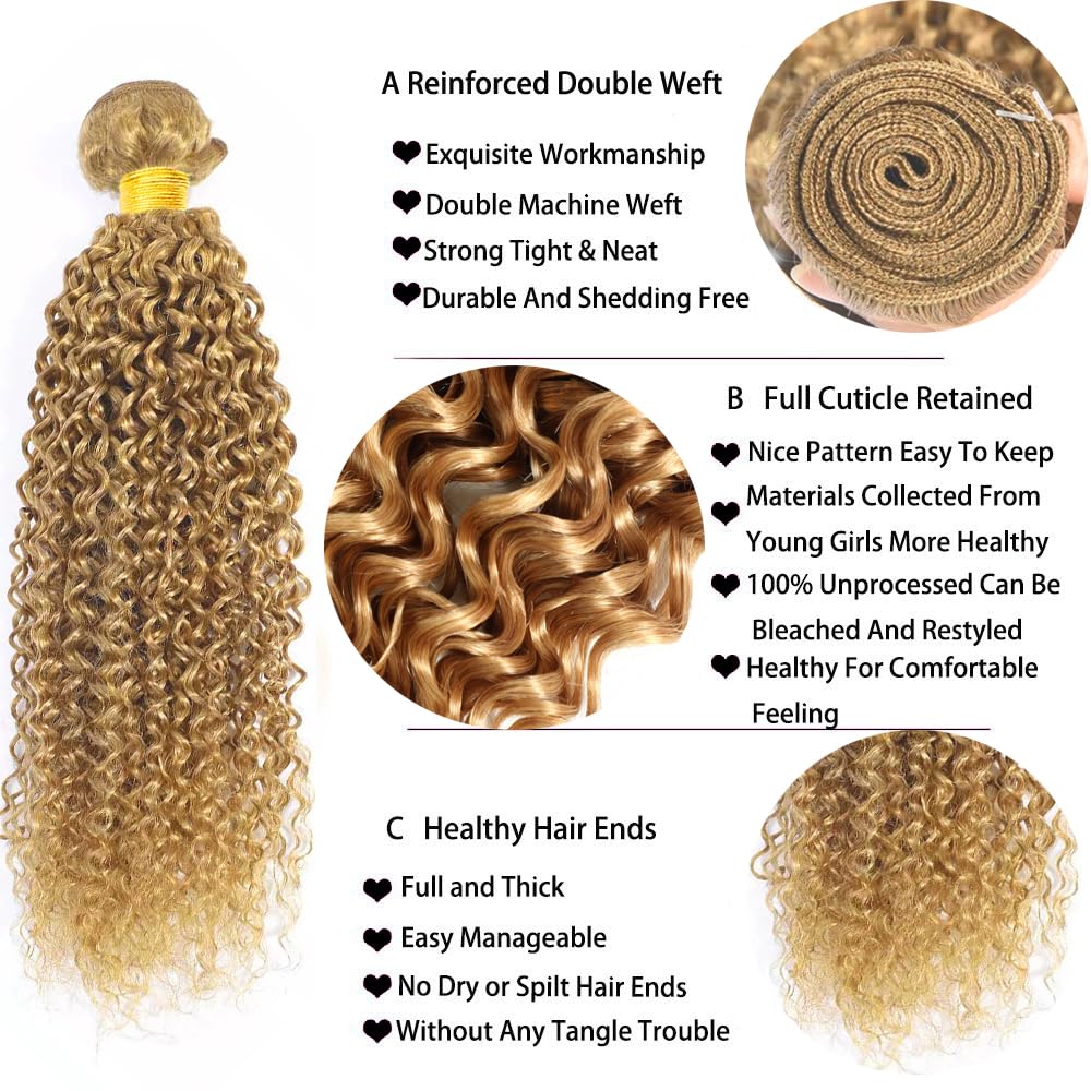 Blonde Bundles Human Hair Water Wave Bundles 22 24 26 Inch Unprocessed Brazilian Virgin Remy Hair 3 Bundle #27 Honey Blonde Water Wave Human Hair Extensions 50 Gram Per Bundle