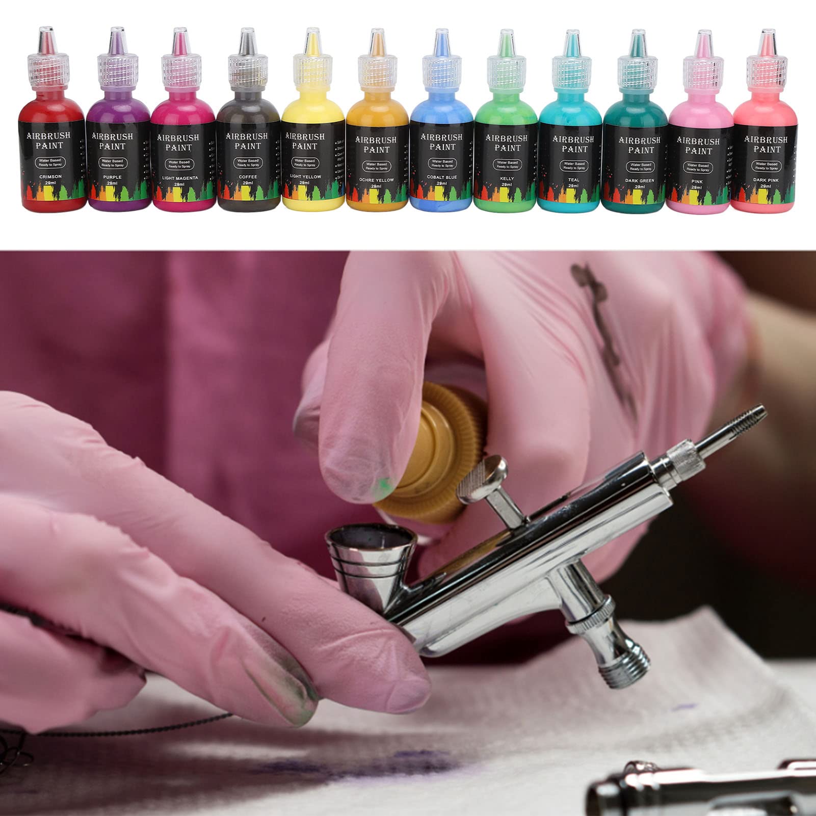 12 Color Ink Farba w płynie, Farba do aerografu, Tusz do malowania aerografem DIY, Farby do aerografu na bazie wody Akrylowe gotowe do natryskiwania, do rzemiosła