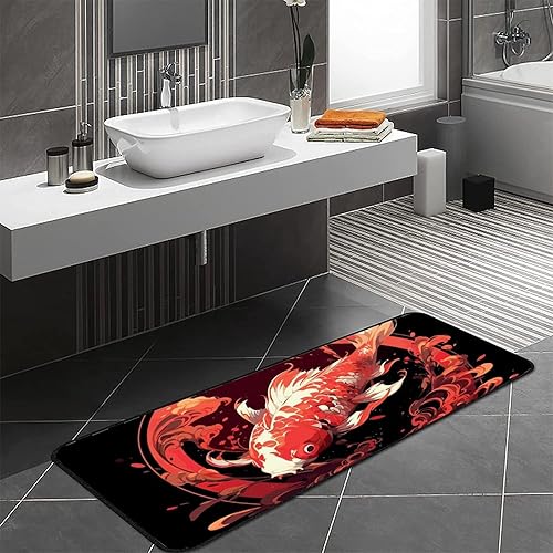 Miniatura 2 de MoBlinko Alfombras de cocina de estilo japonés de pez koi rojo, antideslizantes, lavables, alfombra de pasillo para el hogar, oficina, granja,