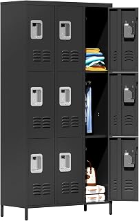AQY Metal Locker for Employees with 9 Door Black Steel Storage Locker Combination, 72" Large Locker Storage Employee Cabinets for Home School Office Gym, Assembly Required