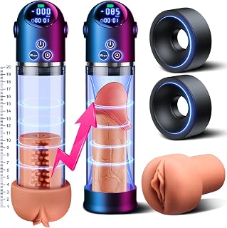 Electric Penis Pump Sex Toys for Men Automatic Penis Extender with 4 Suction Modes, Male Masturbator with Realistic Pocket Pussy LCD Display Dick Vacuum Pump for ED Penis Extension Stronger Trainer