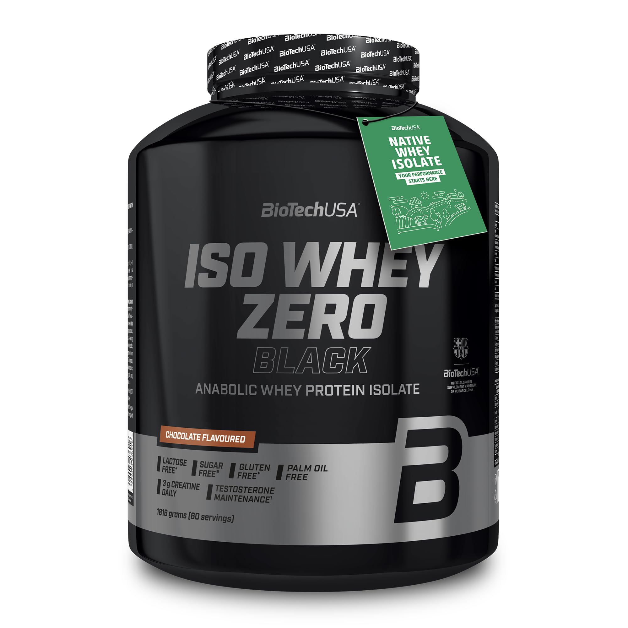 BioTechUSA Iso Whey Zero Black | Protéine de première qualité avec créatine, zinc, vitamine B3 et acides aminés | 90% de protéines | Sans sucre, sans lactose, sans gluten, 1816 g, Chocolat