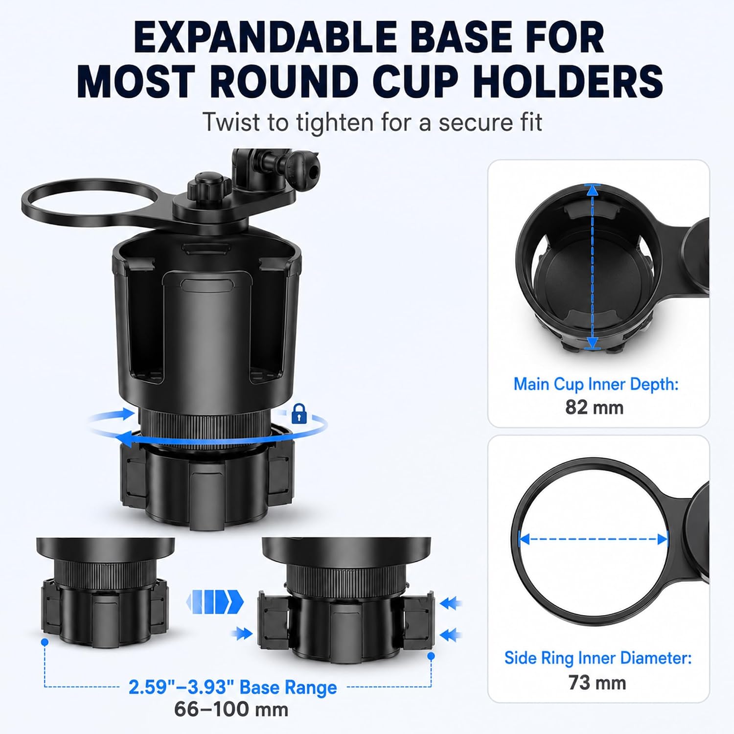 Magnetic Cup Holder Phone Mount for Car, Dual Cup Holder Adjustable Arm