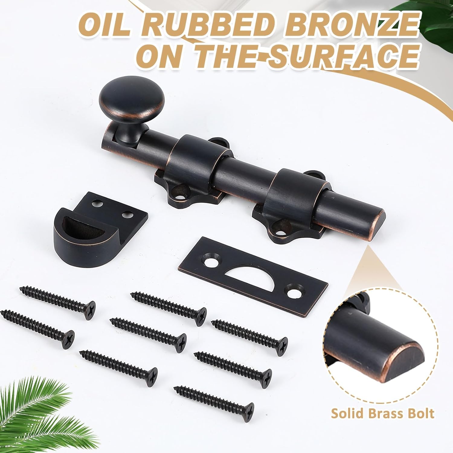 Tandefio 2 Pcs Dutch Door Bolt 4 Inch Surface Bolt Sliding Door Locks Hardware Solid Brass Latch, Attic Latch for Dutch Slide Barn(Bronze)