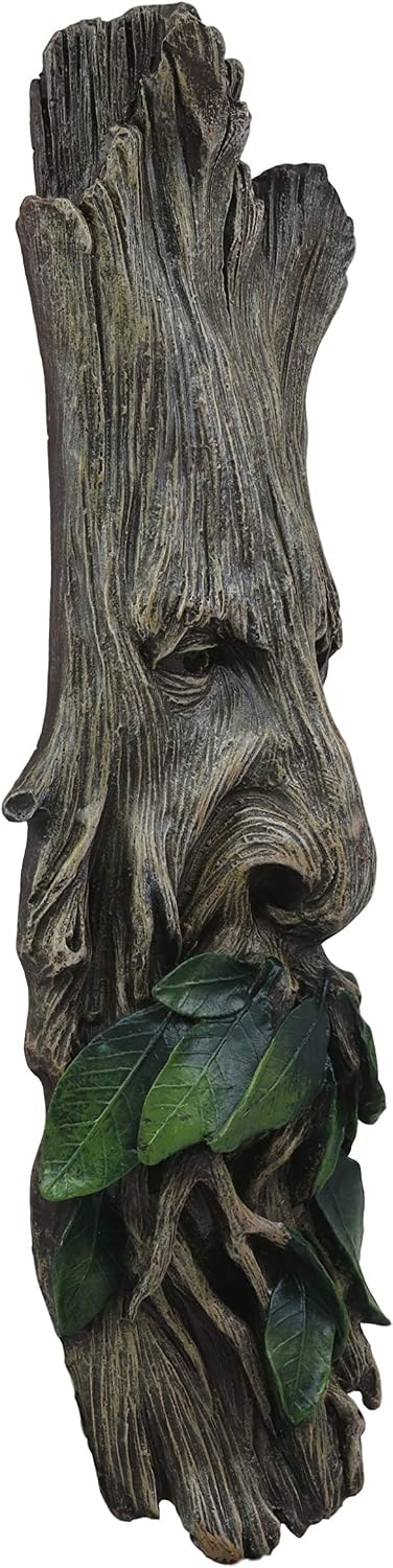 Ebros Celtic Wiccan Forest Spirit Deity Greenman Enigma Face Wall Hanging Sculptural Decor 15"High Tree Ents Plaque Statue Neopagan Cernunnos Horned God Green Men Tree Of Life Decorative Figurines