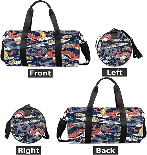 Miniatura 7 de Bolsa de lona de dragón chino con correa de hombro desmontable, bolsa de gimnasio deportiva para estudiantes, 17.6 x 9 x 9 pulgadas para niñas,