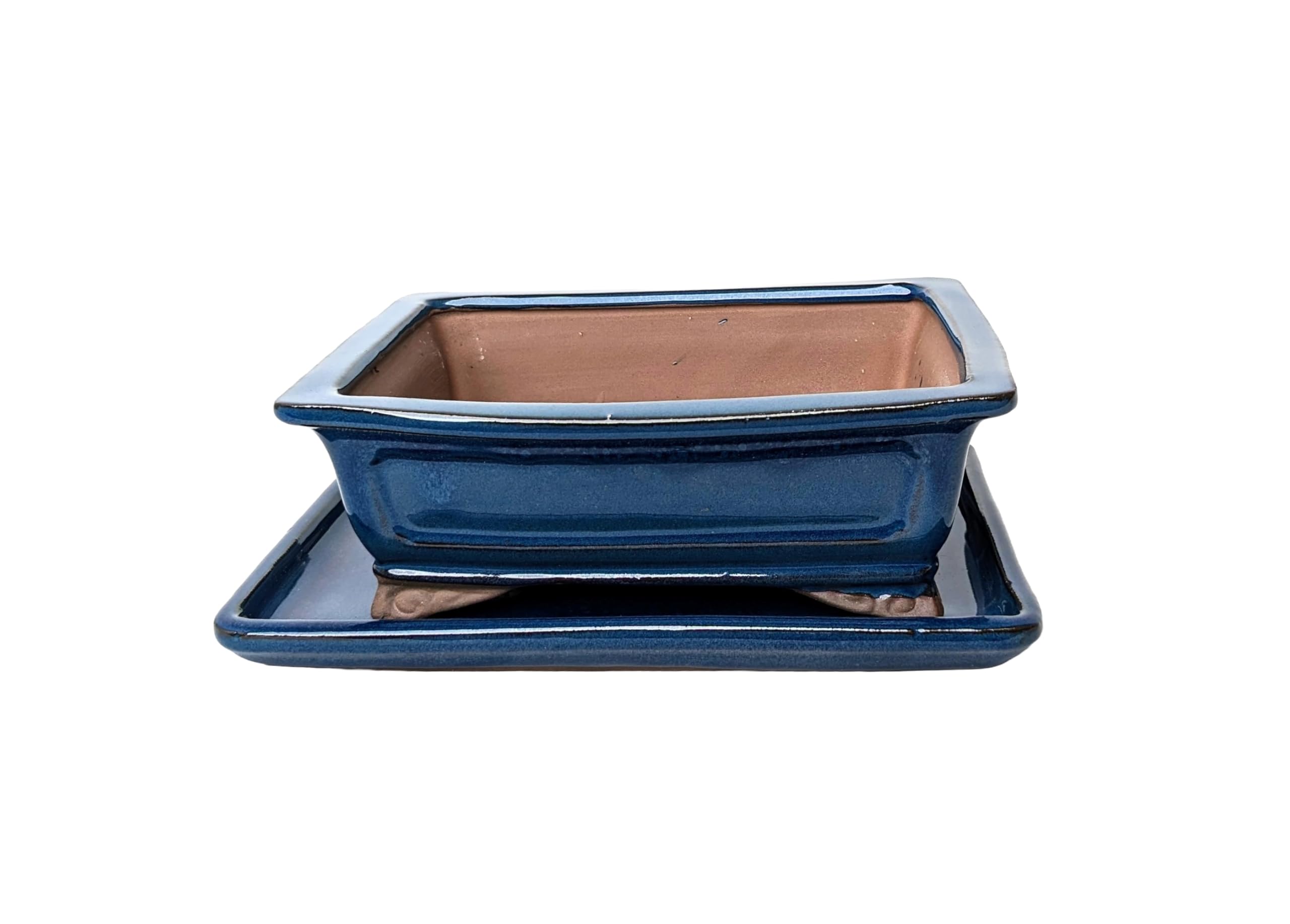 Glazed Ceramic Bonsai Pots with Matching Drip Trays (Metallic Blue, 20cm) โ image 1