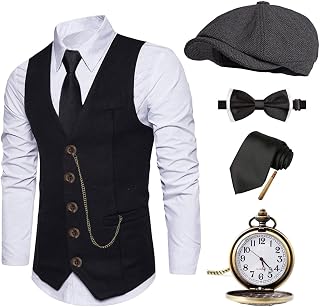 EFORLED Halloween 1920s Mens Costume 2025,Gatsby Gangster Vest,Vintage Pocket Watch,Pre Tied Bow Tie,Tie