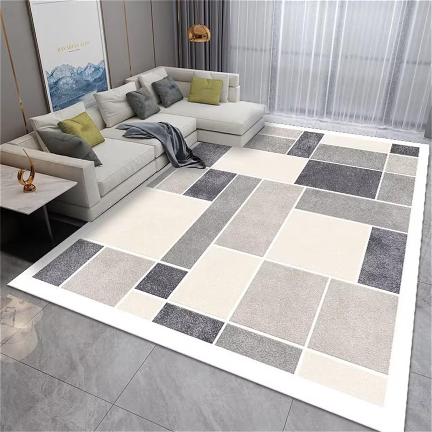 Tapis de sol grand format 180x270cm moelleux à motif géométrique contemporain