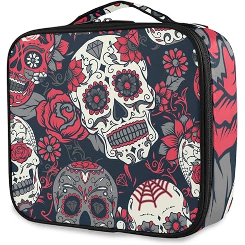 ALAZA Day of The Dead Colorful Sugar Skull with Floral Professional Cosmetic Makeup Bag Organizer Makeup Boxes