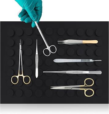 Magnetic Instruments MAT, 12"x 15", Black Color, Raised Magnets to Instrument Firmly, Round Magnets to Avoid Silicone Rubber Perforations Flexible & Non-Slip, Reusable & Autoclave, Tools Mat