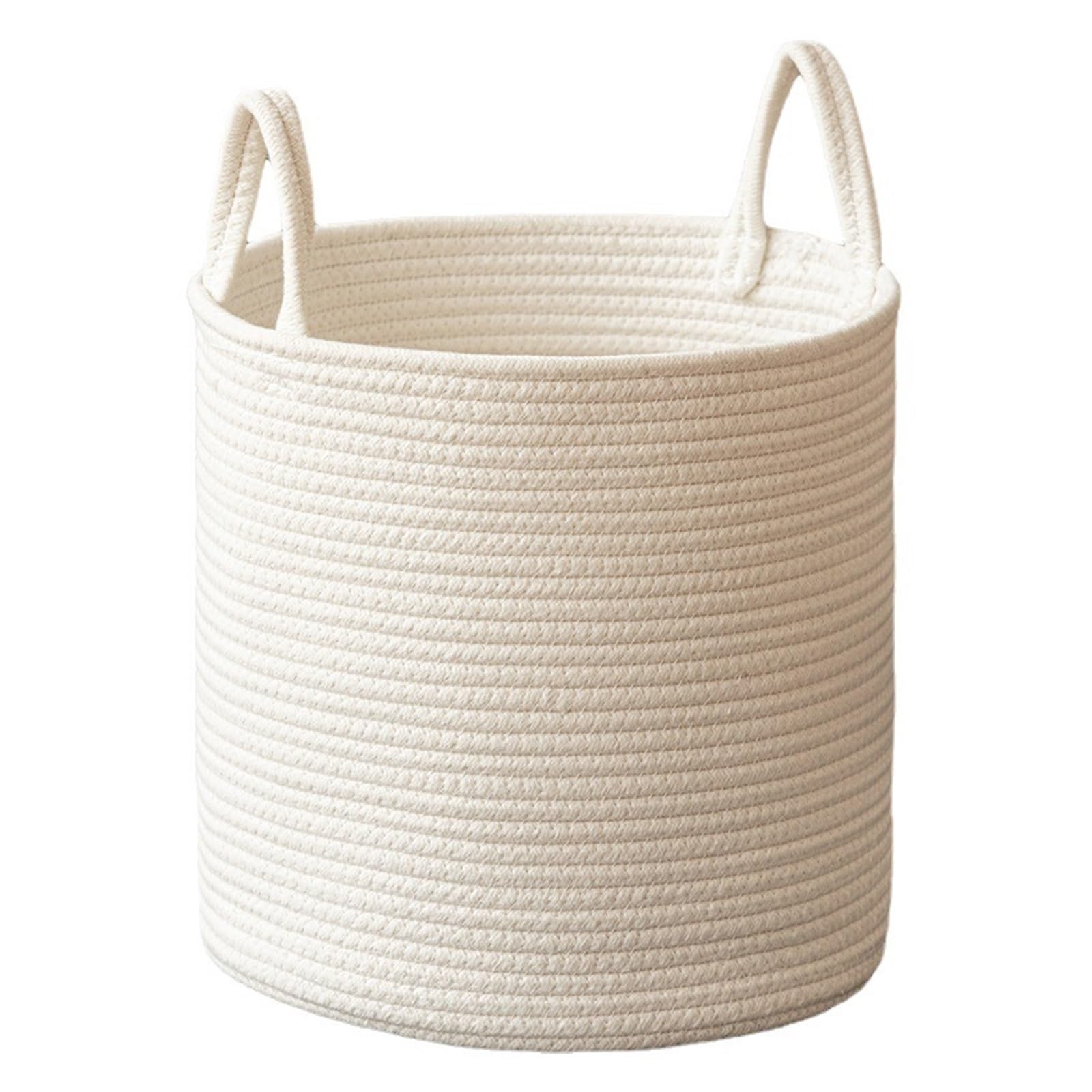 MRKU Folding Laundry Basket Household Storage Hamper Solid White Home Organization And Cotton Rope Woven Sundries Organizer