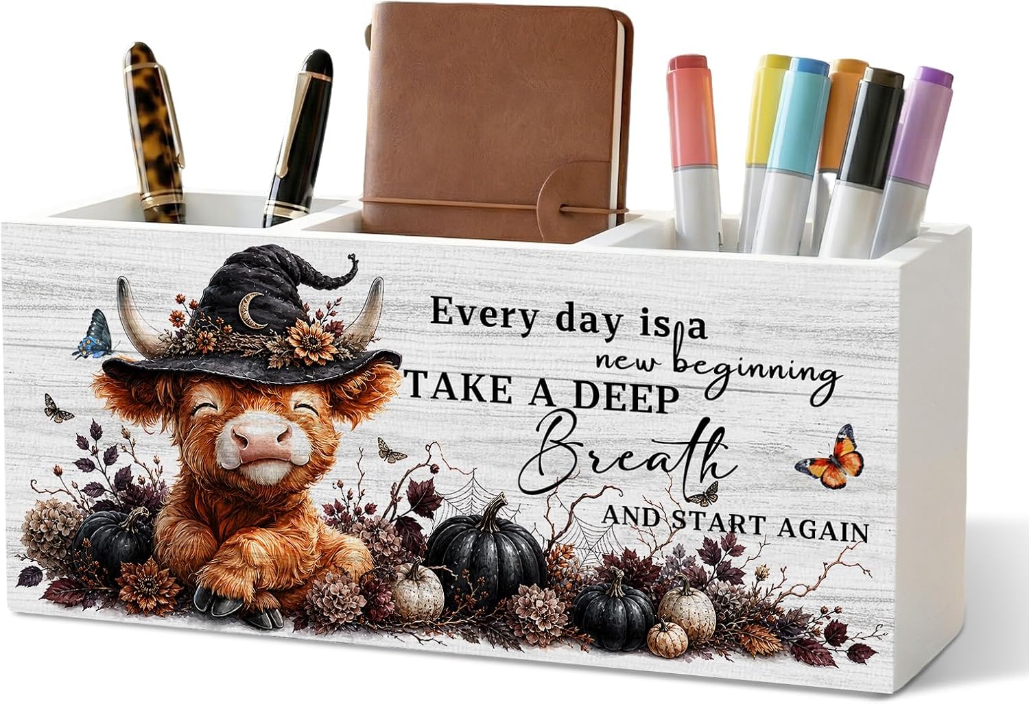 Fall Halloween Highland Cow Pencil Pen Holder for Desk Organizer Fall Halloween Highland Cow Pencil Pen Holder for Desk Organizer