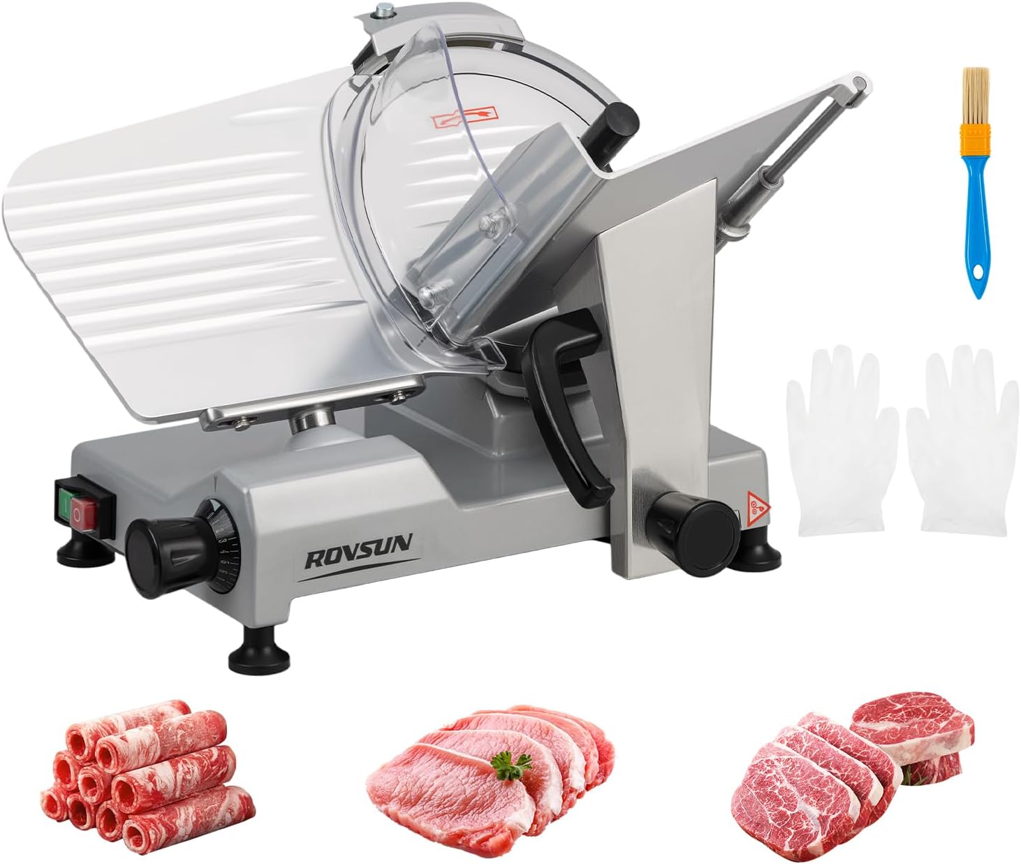 ROVSUN Commercial Meat Slicer,10inch 300W Electric Deli Slicer Machine with Upgraded Carbon Steel Blade, Frozen Food Slicer with Adjustable Thickness(0-12mm), ETL Certified for Home & Commercial