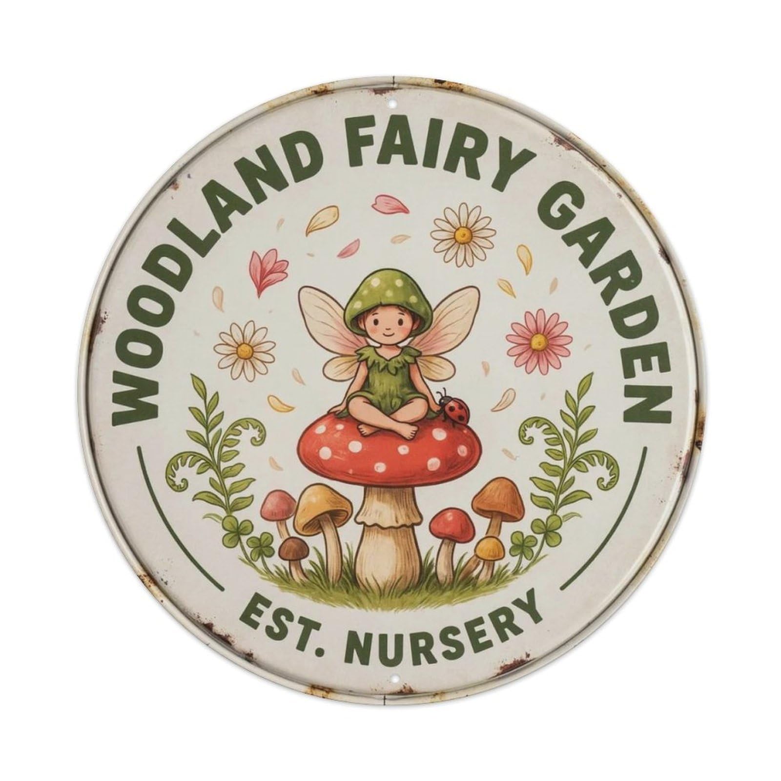 Mushroom Woodland Sprite Round Metal Tin Sign Plaque