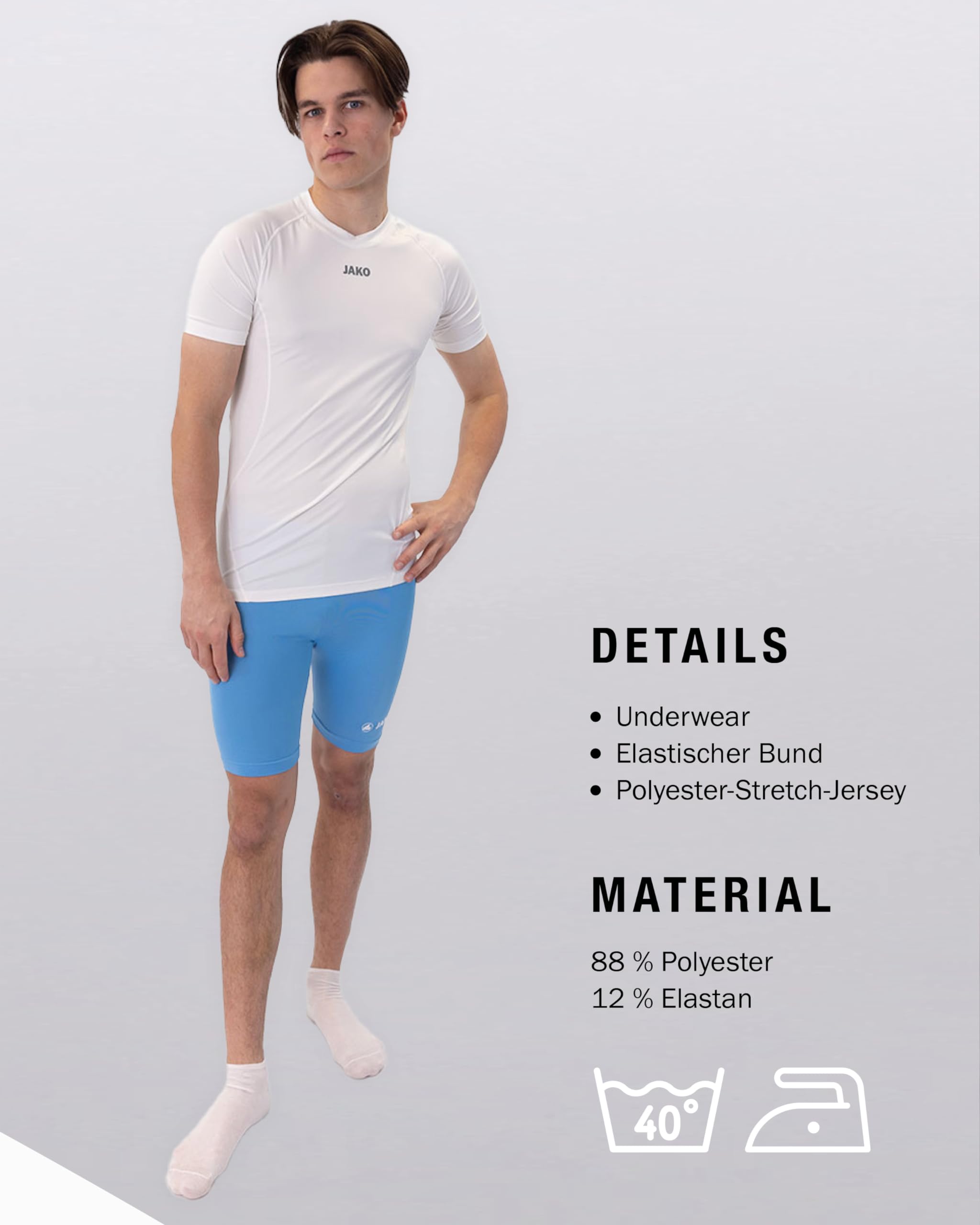 JAKO Unterziehhose Kinder Tight Basic 2.0 Skyblue 152 - Elastische Fahrradhose Kinder aus Polyester, Radlerhose Kinder mit elastischem Bund, Thermohose