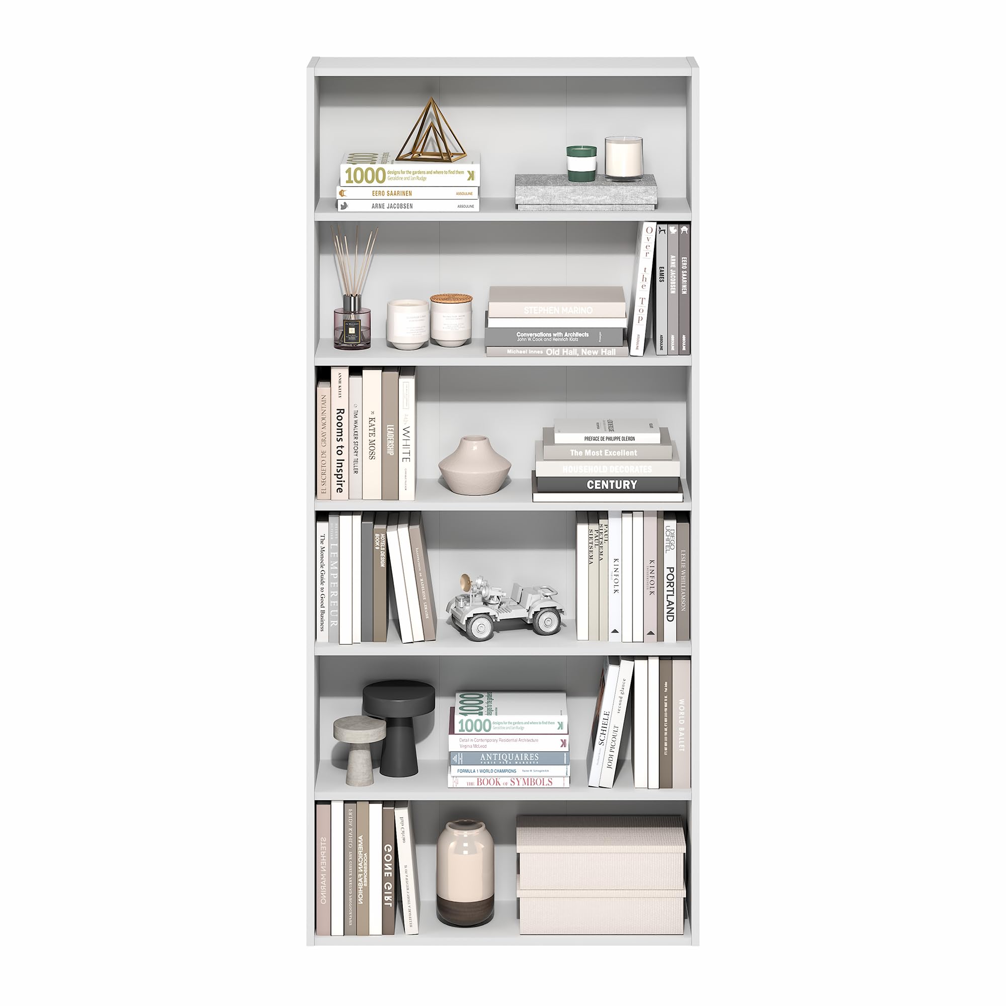 Furinno Basic 6-stöckiges offenes Regal, Bücherregal, Aufbewahrungsorganizer, 16.8 x 60 x 134 cm, Weiß