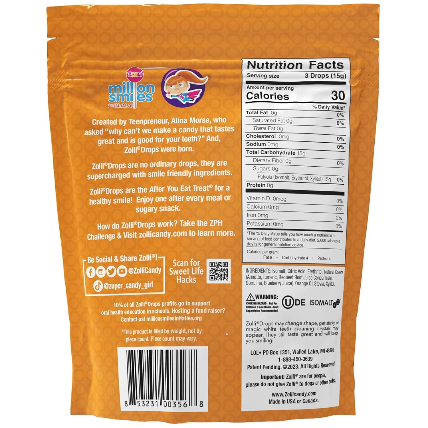 Zolli Drops Sugar Free Candy with Xylitol, Dye-Free Lollipops - Keto & Diabetic-Friendly, Dentist-Approved Treats for Kids (Natural Fruit Flavors, 3 oz)