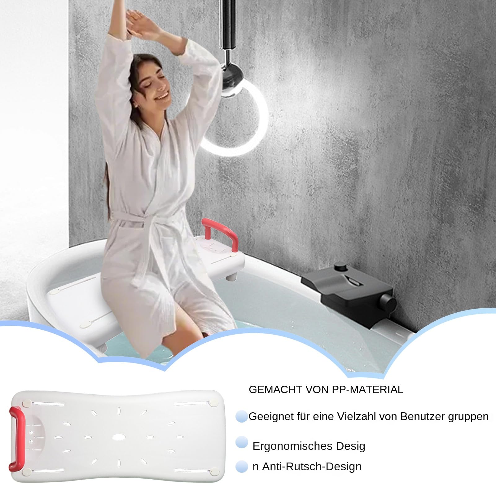 Banco de bañera con asa Diseño ergonómico y Antideslizante | Bañera Esquinas Redondeadas Multifuncional Para Personas Con Discapacidad Y Con Dificultades Menstruales
