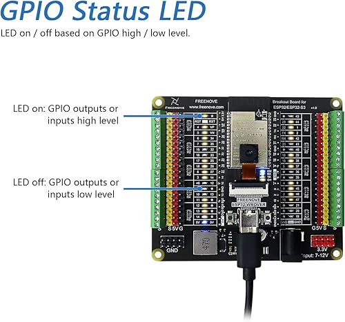 Miniatura 3 de Freenove Placa de ruptura para ESP32  ESP32-S3 WROVER WROOM, Escudo de bloque de terminales con cabecera de Pin, salidas de alimentación de 5 V 3.3