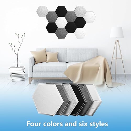 Miniatura 7 de Paquete de 12 almohadillas acústicas de 14 x 13 x 0.4 pulgadas, paneles de espuma acústica de alta densidad para el hogar y la oficina (negro sólido)