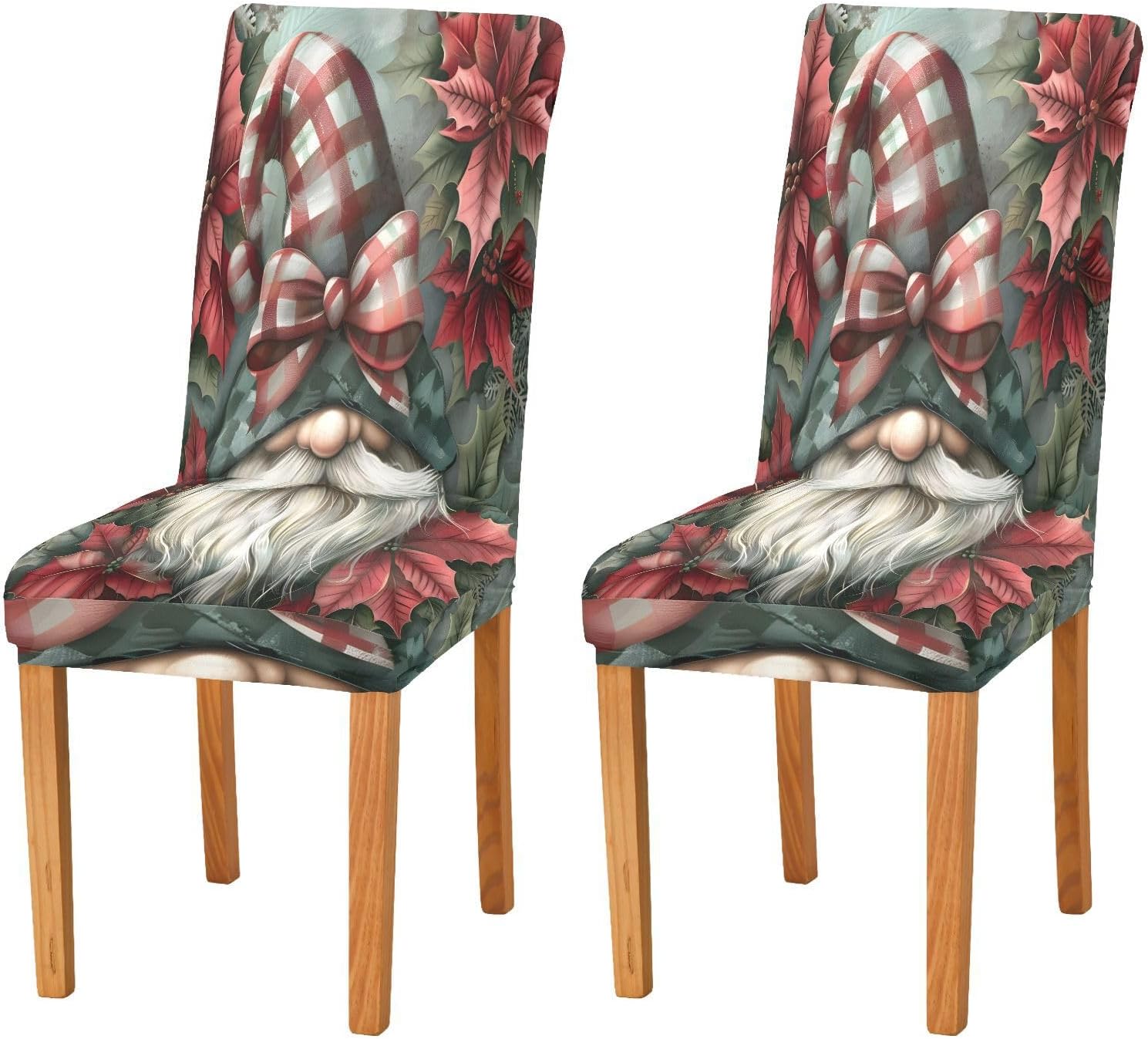 ALAZA Chair Covers for Dining Room, Santa Claus Poinsettia Dark Stretch Chair Cover Sets Chair Protector Removable Washable for Ktichen Restaurant Hotel