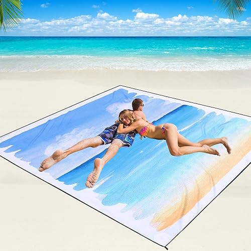 Miniatura 56 de Manta de playa impermeable a prueba de arena tapete de playa 79" X 83"/10'x9' para 2-8 adultos, de secado rápido, tapete de picnic al aire libre,