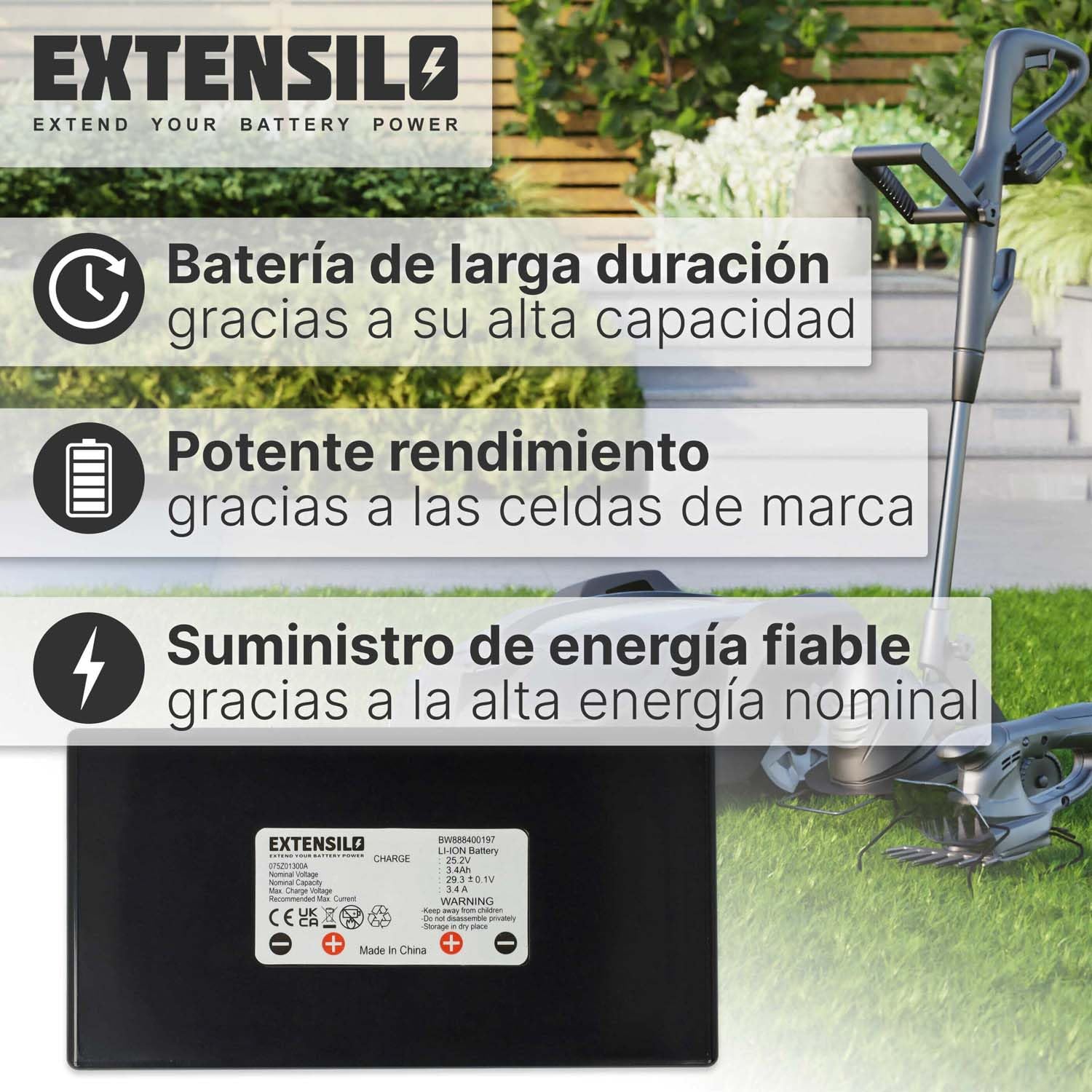 Batería Recargable Compatible con Stiga Autoclip 230 | 230S, M3, M5, M7 robot cortacésped (3400 mAh, 25,2 V, Li-Ion)