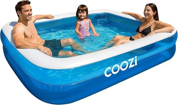 COOZi Paddling Pool – 2.6M Large Inflatable Pool for Kids, Toddlers & Adults, Durable Outdoor Swimming Pools with Self-Adhesive Repair Patch, Rectangle Pools for Summer Fun - 1