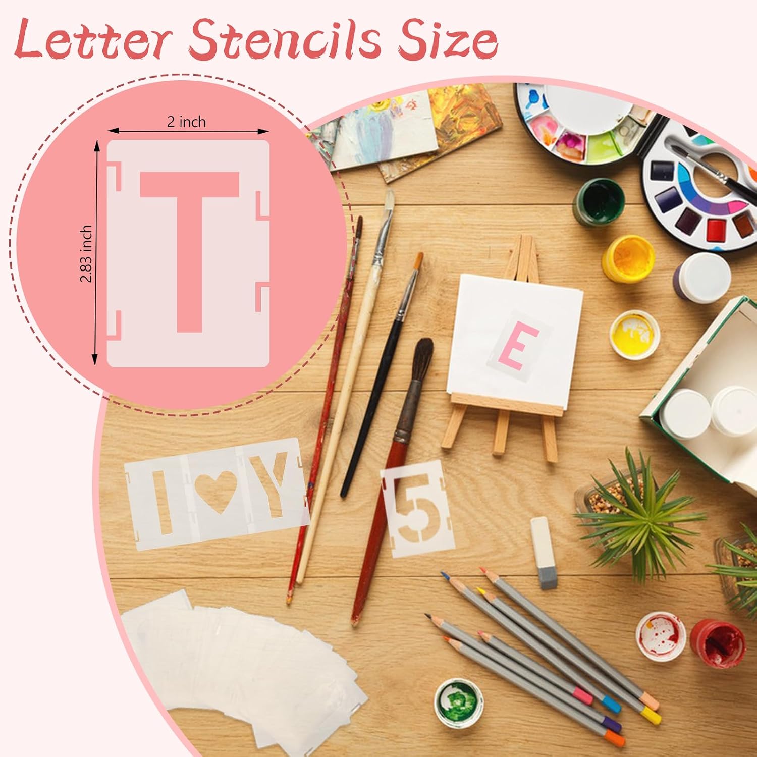 2 Inch Letter Stencils, 42Pcs PET Letter Stencil for DIY Project Art Craft Spray Painting, Milky Translucent Reusable Stencils for Painting on Wood Wall Fabric Rock Sign