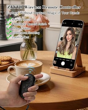 Wireless Remote Controller Compatible with iOS/Android Bluetooth Remote Control for TikTok Scrolling Ideal for Camera/Video Recording/Kindle App (Black)