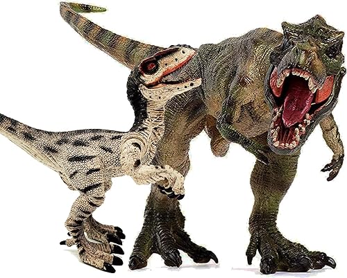 Gemini&Genius Tyrannosaurus Rex y Velociraptor Set con mandíbula movible, juguetes de dinosaurio, figuras de acción del mundo de dinosaurios,