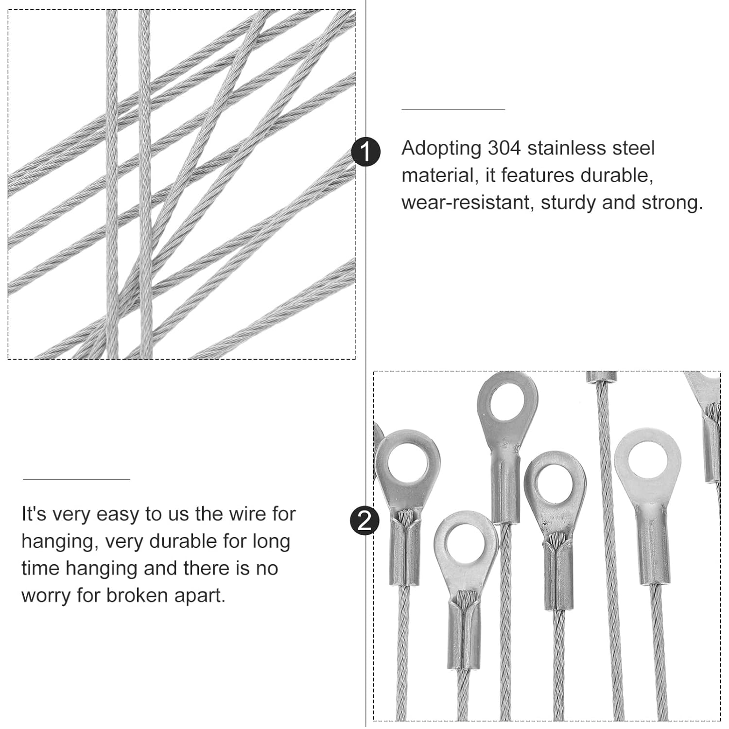 Stainless Steel Safety Cable Wire Rope 20pcs Lanyard Safety Strap 40cm Strong Tether Cable for Indoor Outdoor Use