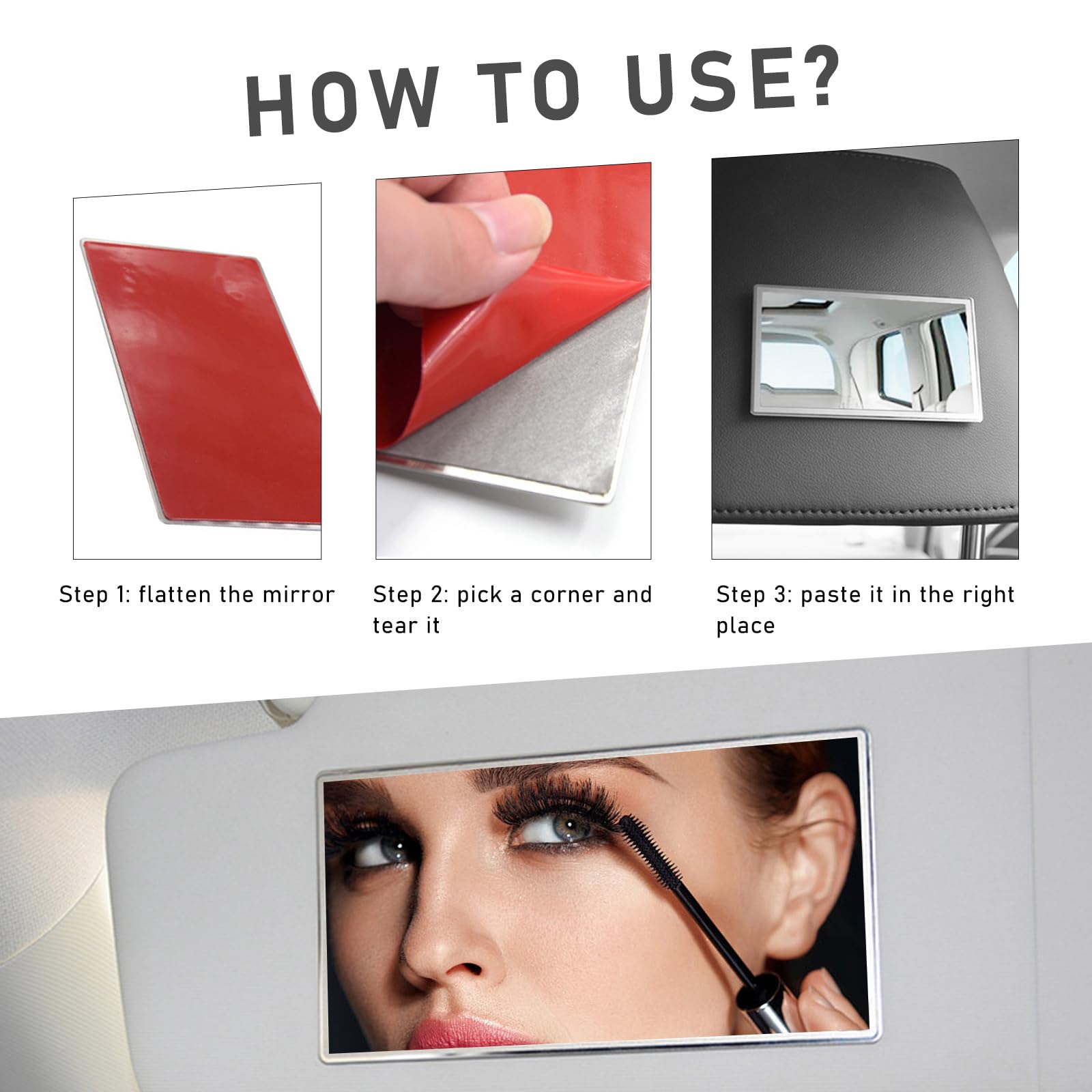 Miroir De Maquillage Voiture En Acier Inoxydable - 2 Miroirs Pare-Soleil Avec Fixation Sans Trace