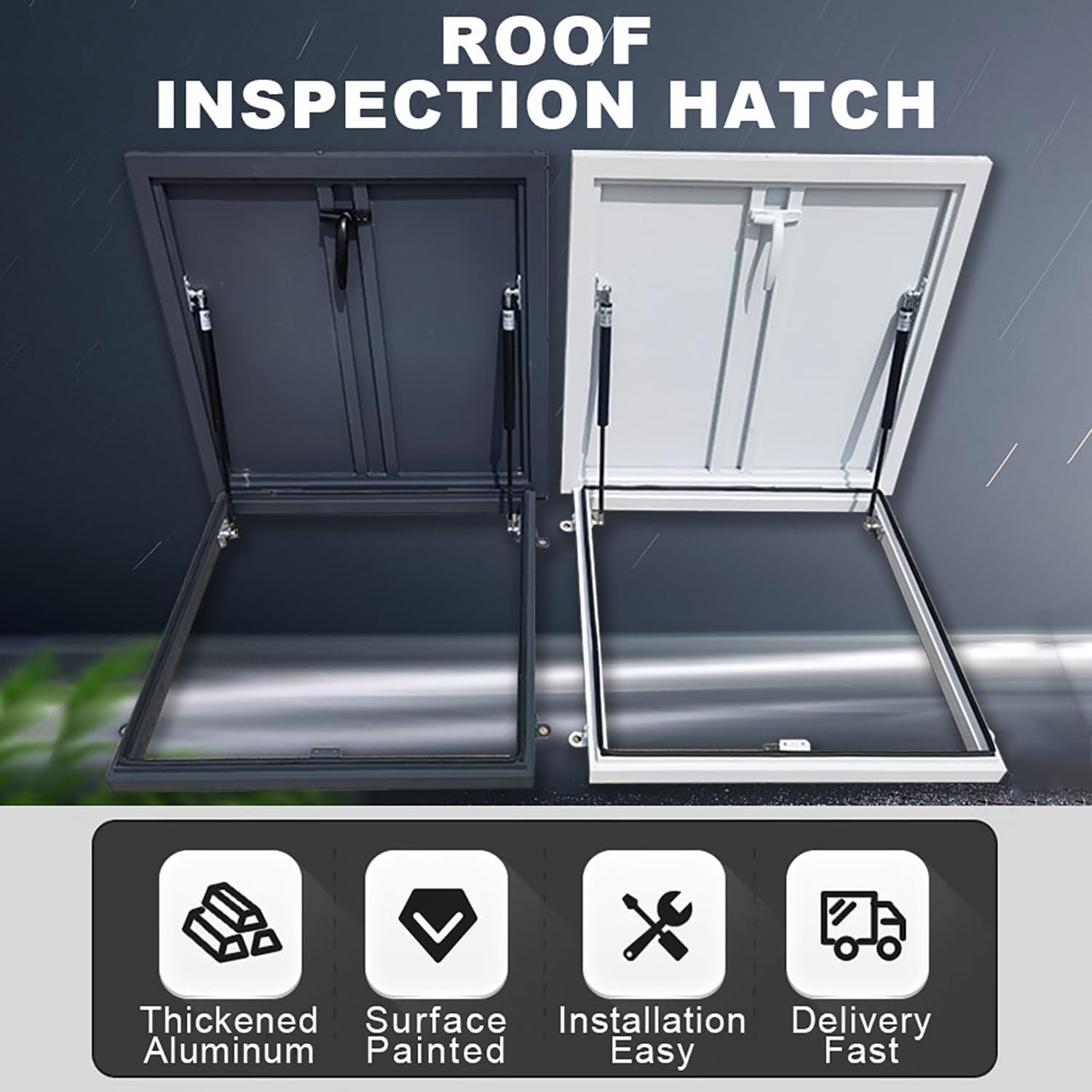 Galvanized Roof Hatch Lockable Handle Roof Vent Sealed Roof Access Door Hydraulic Support Rod for Residential.(ID19.7x19.7in)