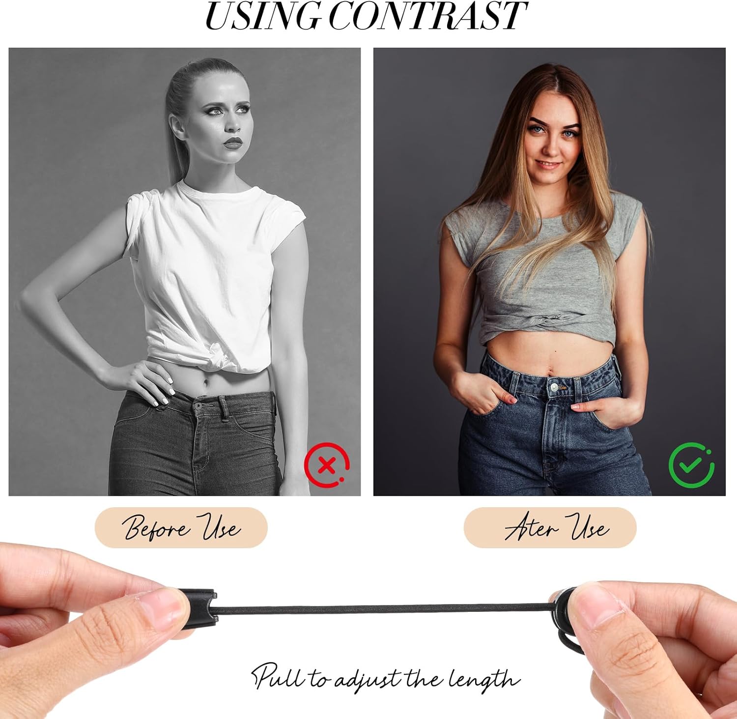 Boao 2 Pcs Shirt Tuck Band Women Tuck Adjustable Band Tucking Sweaters Shirts Belly Leak Elastic Crop Belts for Women