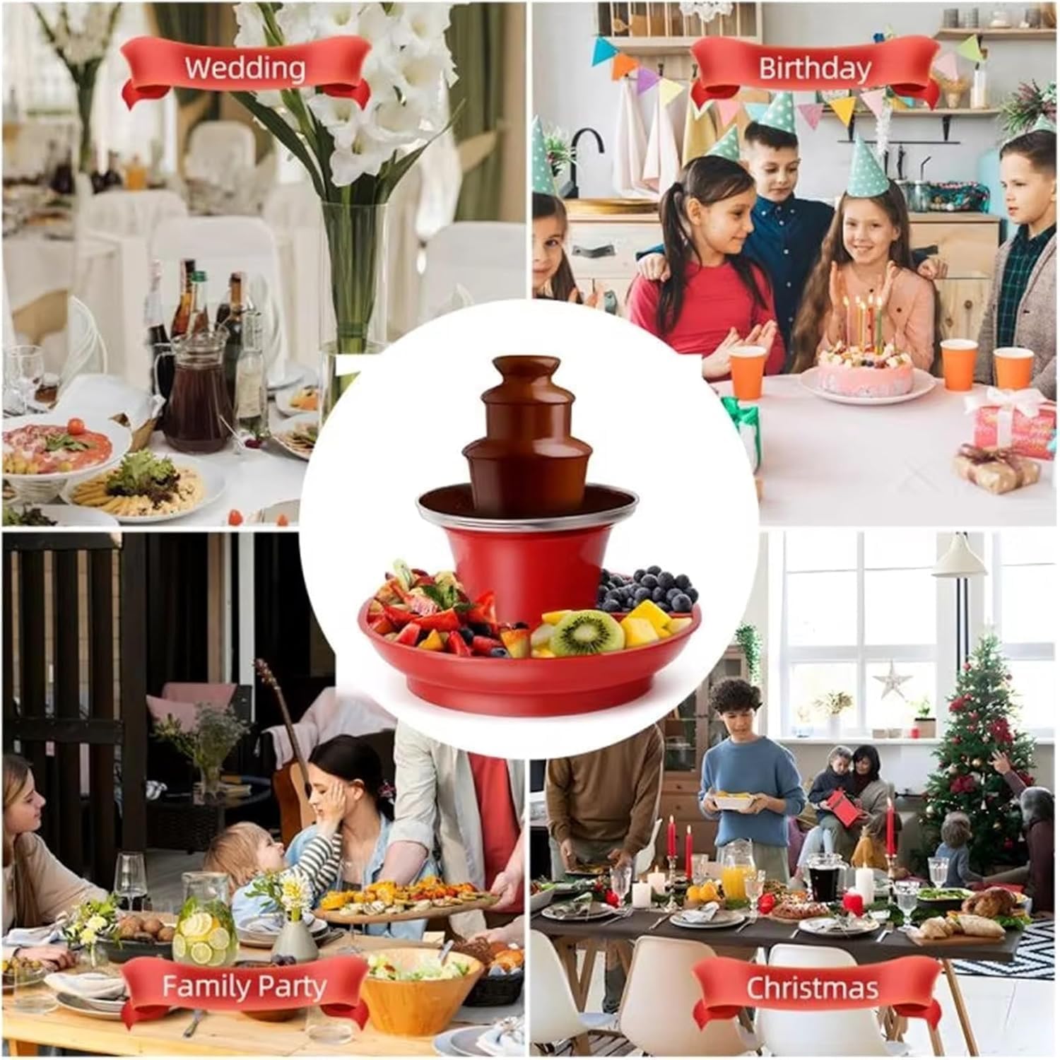 3 Layer Chocolate Waterfall Hotpot Machine Electric Chocolote Fondue Fountain with Detachable Tray Chocolate Melting Fondue Maker with Hot Melting Pot Base