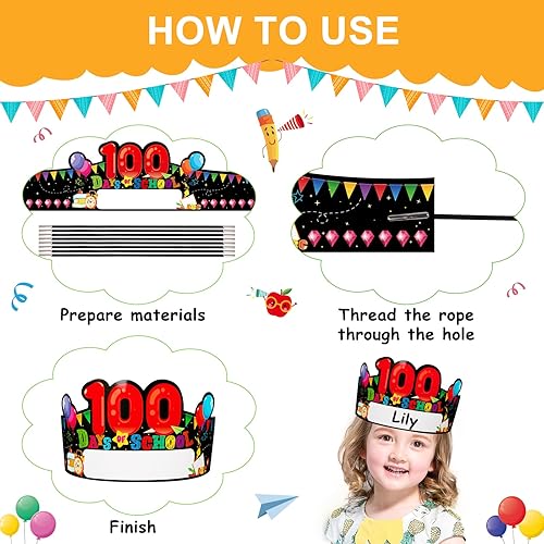 Miniatura 7 de SICOHOME 100th Day of School Crowns 24pcs 14.5x4 inch Paper Crowns for Kids 100th Day of School Decorations