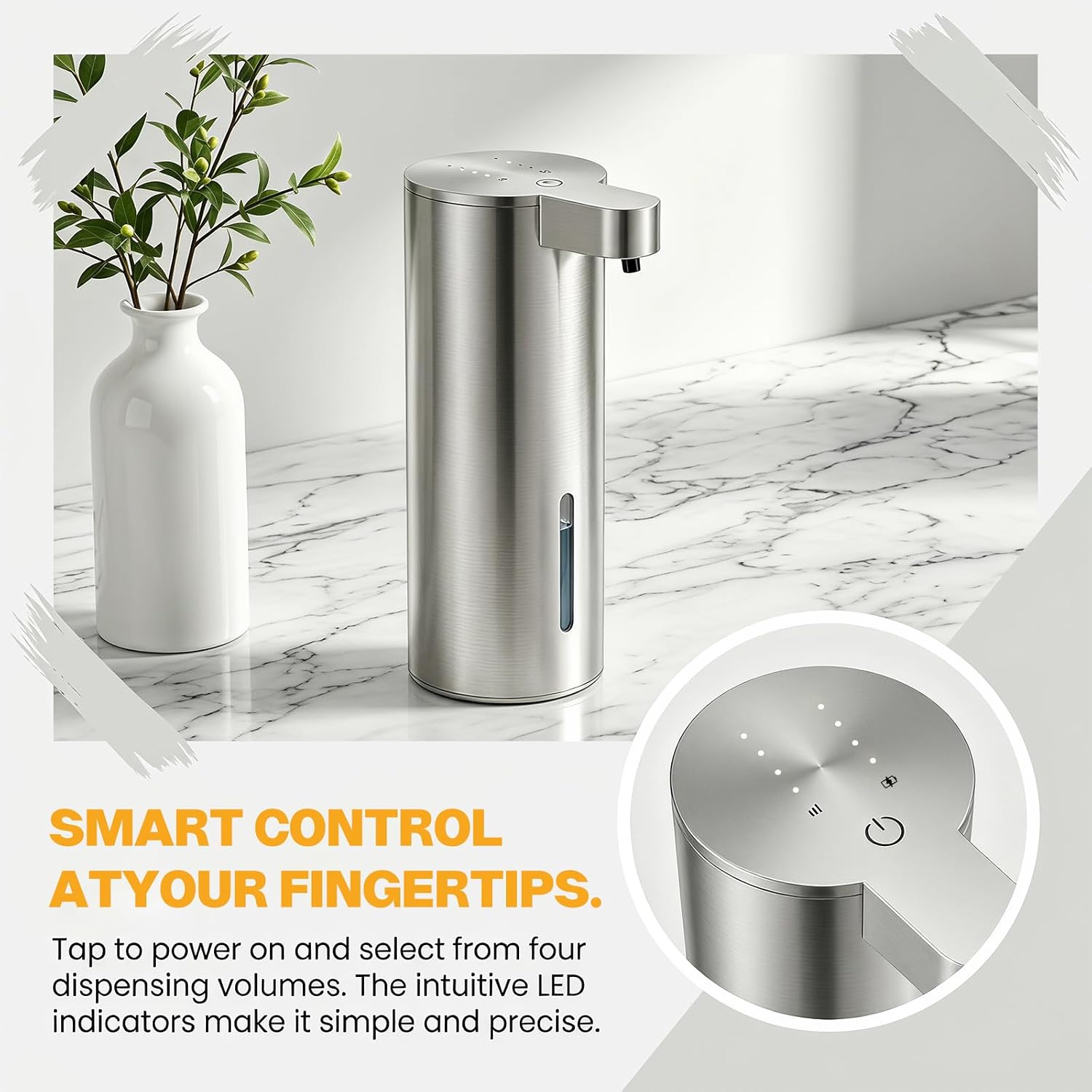 Automatic Soap Dispenser Touchless - No-Clog Stainless SteelSoap Dispenser, IPX5 Waterproof, Adjustable Volume, 0.2s FastSensor, Multi-Liquid Compatible, for Kitchen & Bathroom（Stainless Steel）