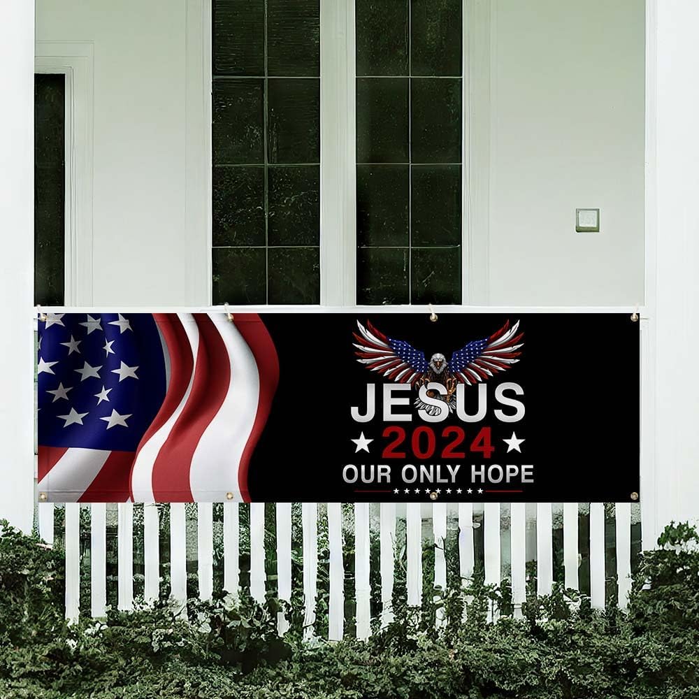 FLAGWIX American Banner Flag - Jesus 2024 Our Only Hope Patriotic Fence Banner MLN2558FB, 4x2 ft. - Decorative Indoor Outdoor Yard Sign