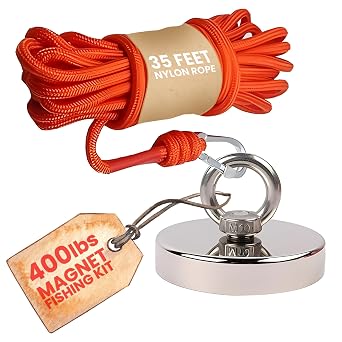 400 LBS Super Strong Neodymium Magnet Fishing Kit with Rope - Heavy Duty Rare Earth Magnets for Powerful Fishing & Industrial Strength Salvage - Imanes Fuertes