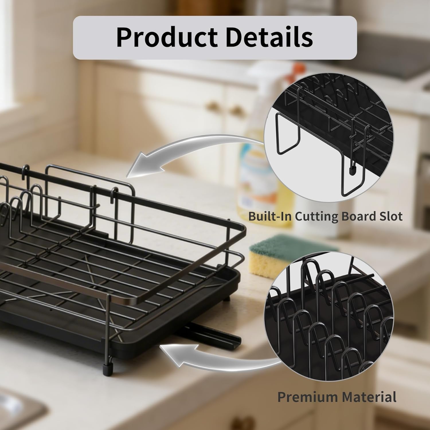 Foldable Dish Drying Rack for Kitchen Counter, Drying Rack Kitchen Counter, Sink Dish Drainer with Plate Holder, Small Kitchen Dish Strainer & Dish Dryer Organizer, Adjustable 13.7"-22.83"