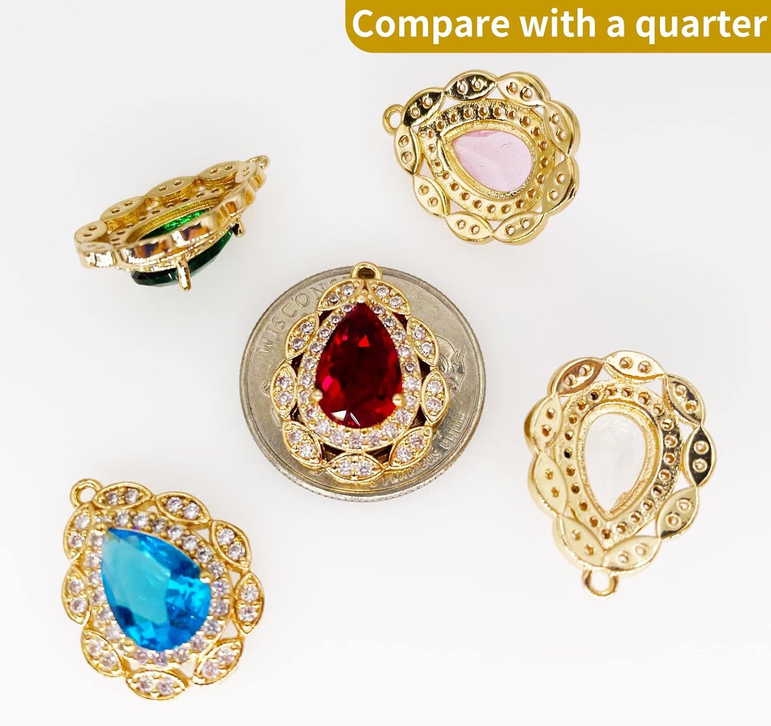 Teardrop Beads Zirconia Glass Crystal Waterdrop Charms Gold Plated Brass for Jewelry Making Bracelet Necklace Earring Pendant Craft Supplies DIY Accessories - Image 2