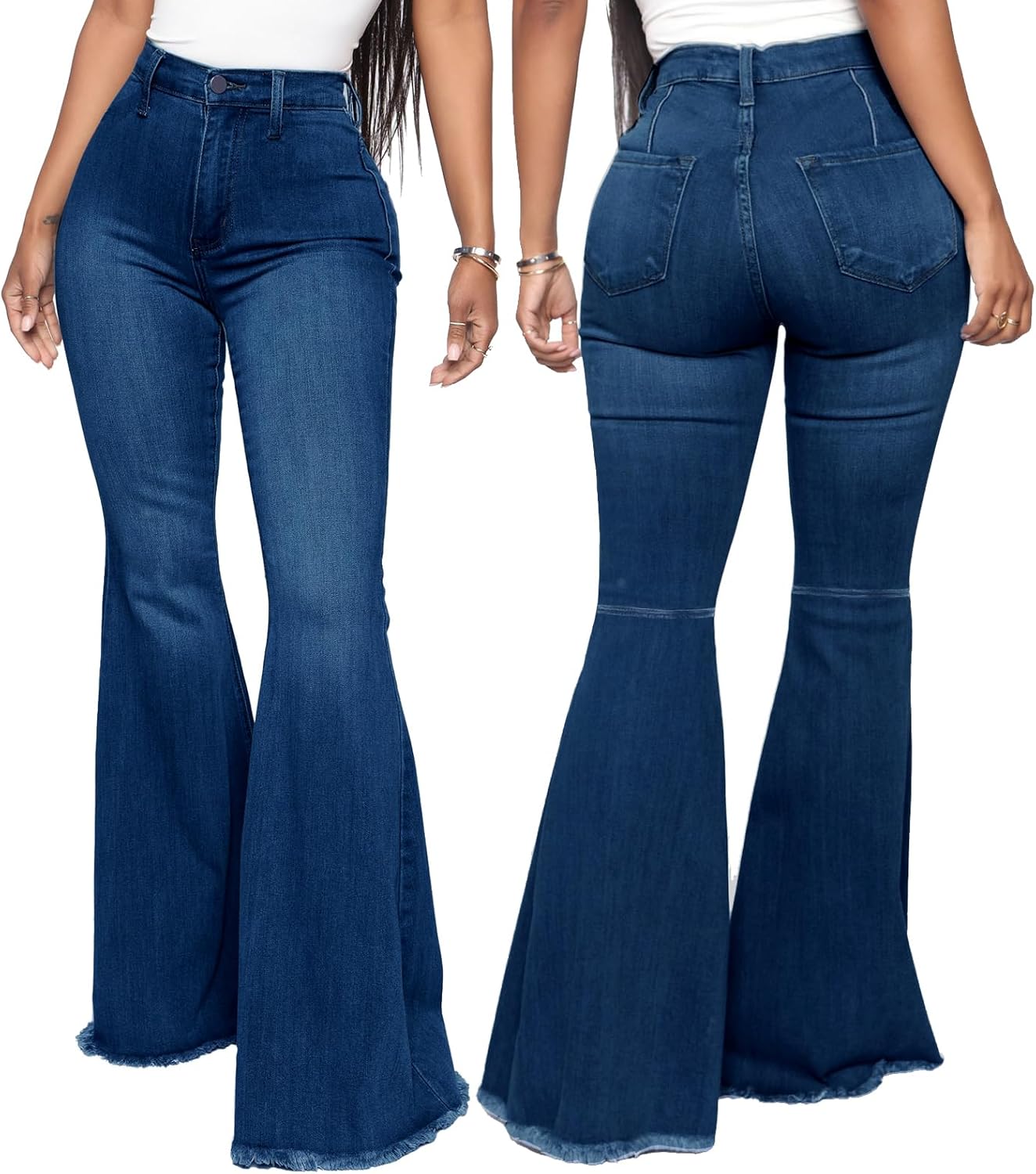 Bell Bottom Jeans for Women Butterfly Vintage High Waisted Skinny Flared Jeans Wide Leg Raw Hem Denim Pants - Image 3