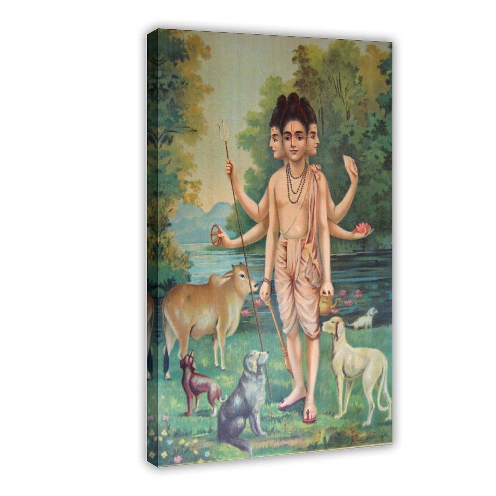 WCYB Dattatreya by Raja Ravi Varma - Prints Posters Canvas Deco Paintings Wall Art For Office Frame 24" L X 36" W