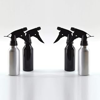 Juego de 4 botellas pulverizadoras de aluminio de 200 ml, color plateado y negro, pulverizador de agua
