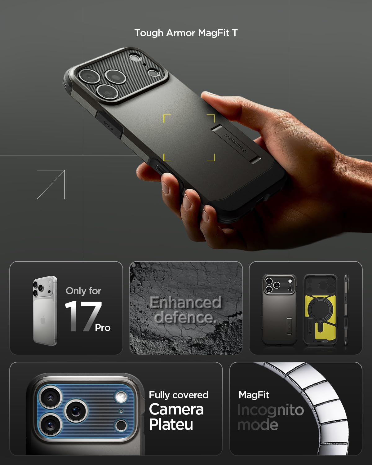 Spigen for iPhone 17 Pro Case, Tough Armor T MagFit [Camera Control Button] [Compatible with Magsafe] - Gunmetal - Image 3