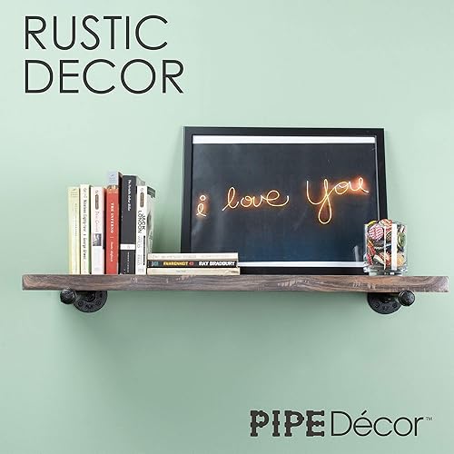 Miniatura 7 de Pipe DÉCOR - Juego de 4 soportes industriales galvanizados de acero negro para estantes colgantes, soporte montado en la pared, pre-sellado y listo